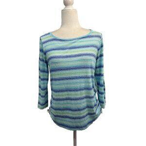Talbots Long Sleeve Striped Blouse Linen Blend Blue Women Medium